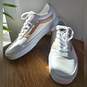 👟Leather Vans - White and Rose Gold